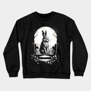 Giant Rabbit On Park Bench Bunny Lovers Crewneck Sweatshirt